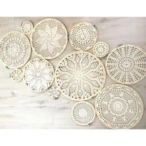 12-Piece Set Crochet Doily Hoop Wall Hanging Vintage Boho Home Wedding De…